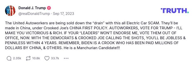 Post preview from Donald Trump