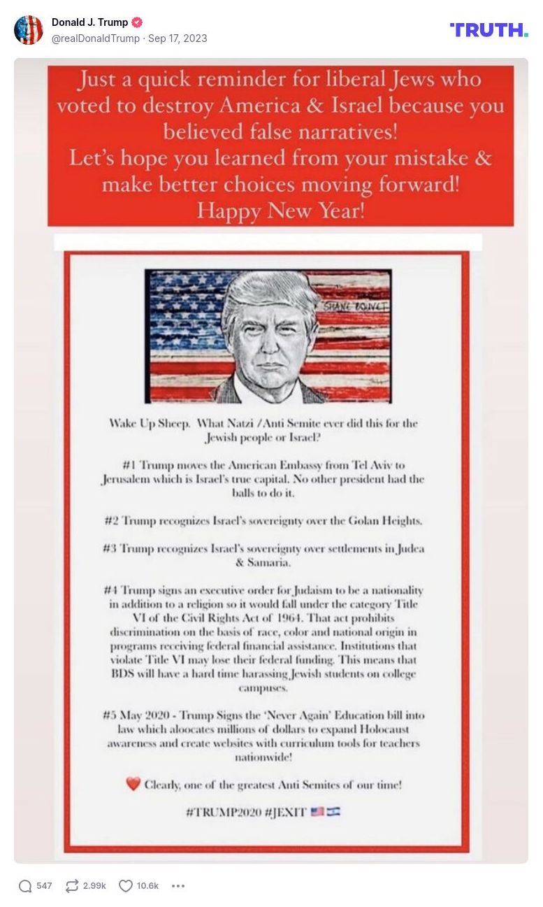 Post image from Donald Trump