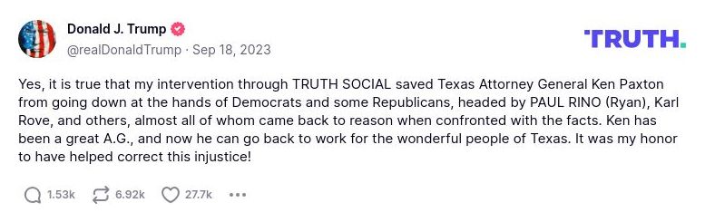 Post image from Donald Trump