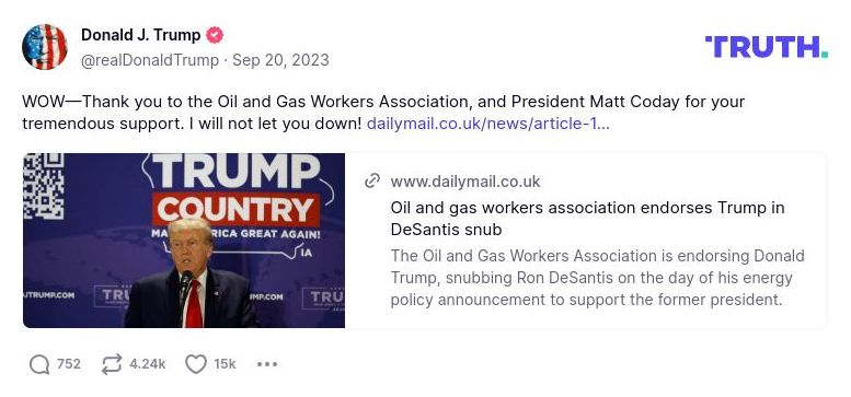 Post image from Donald Trump