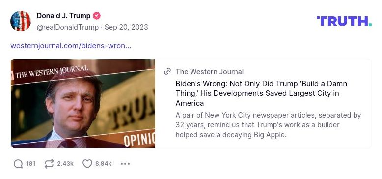 Post image from Donald Trump