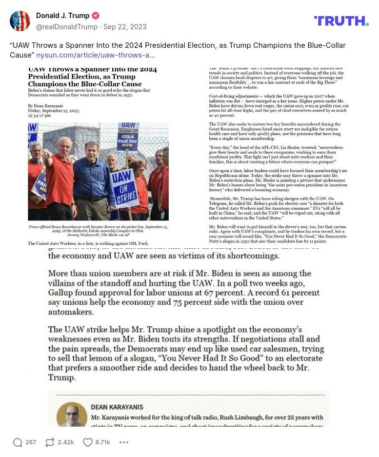 Post image from Donald Trump