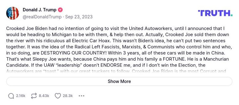 Post preview from Donald Trump