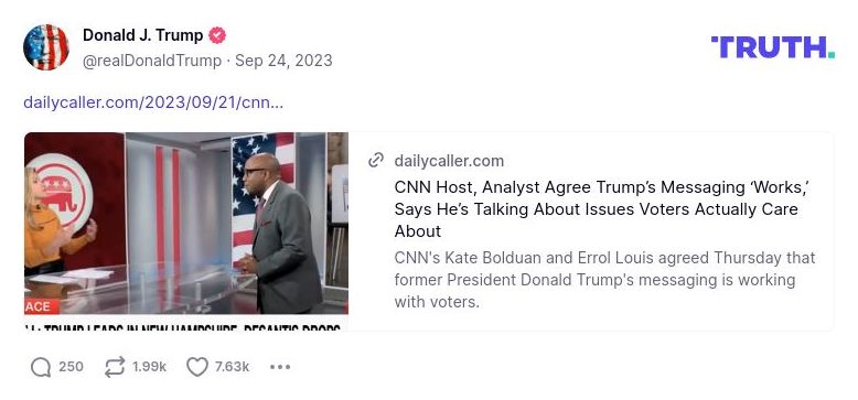 Post preview from Donald Trump