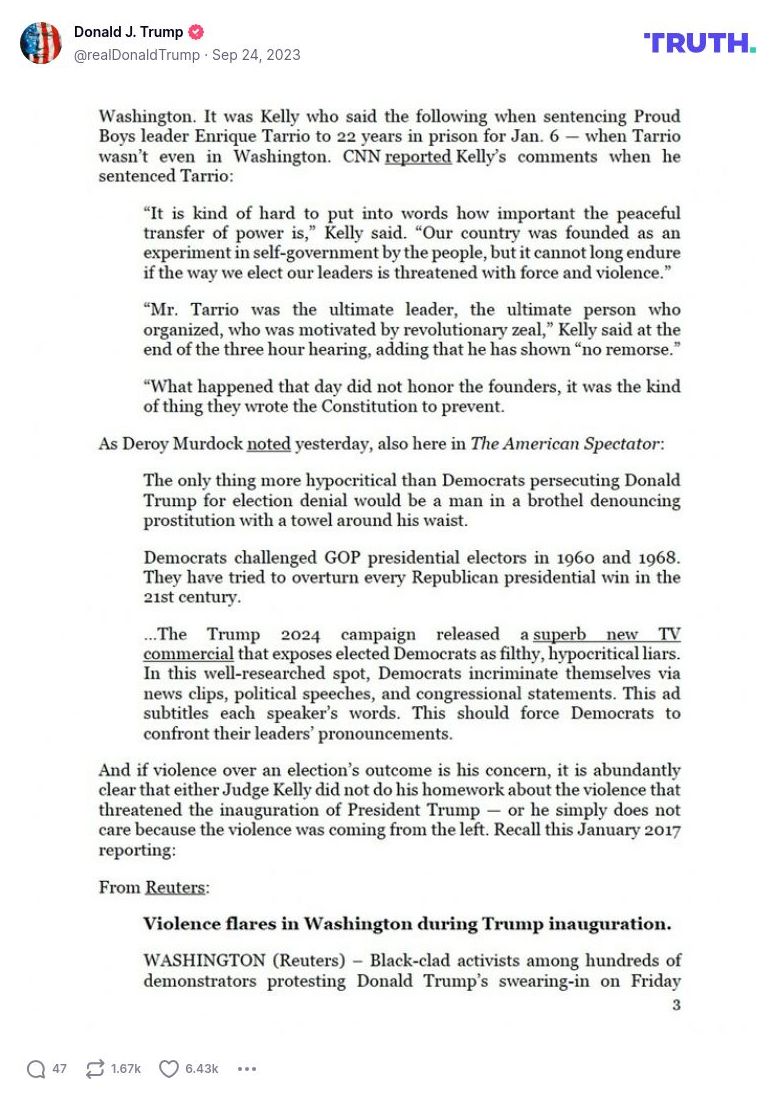 Post image from Donald Trump