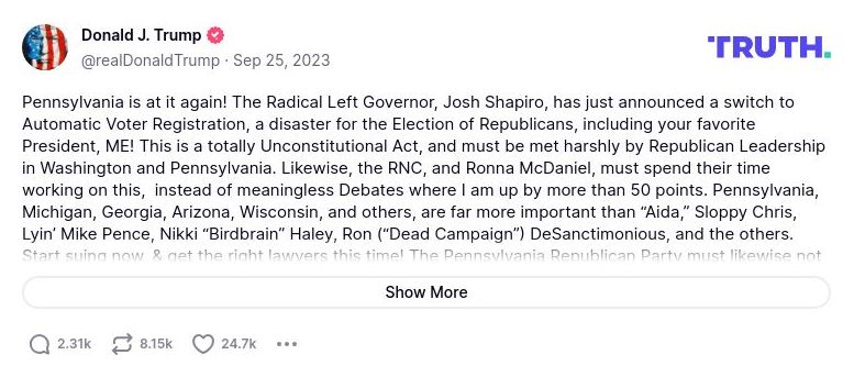 Post image from Donald Trump