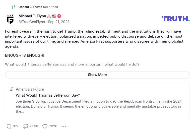 Post image from Donald Trump