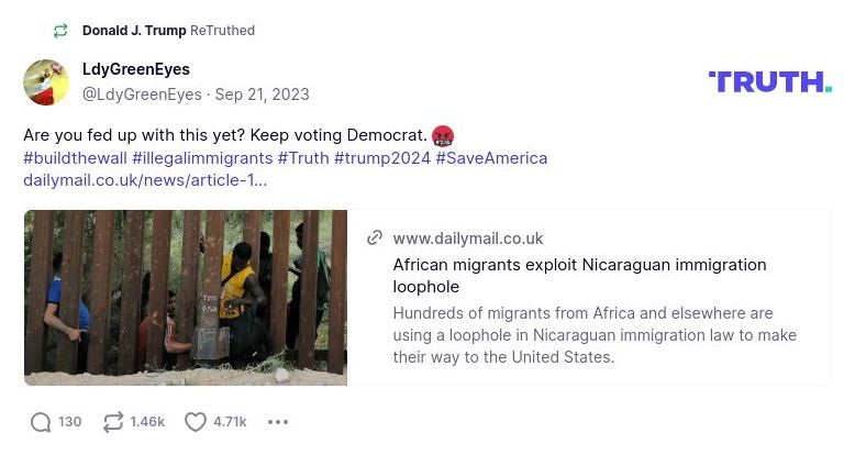 Post preview from Donald Trump