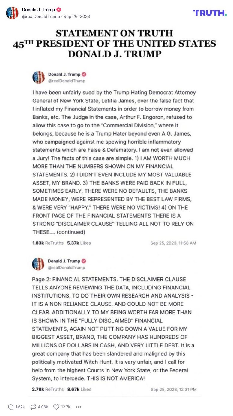 Post image from Donald Trump