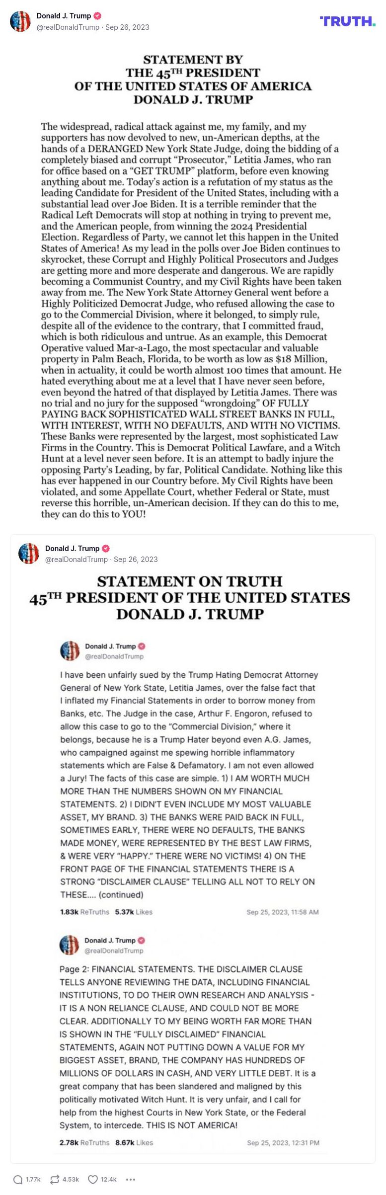 Post image from Donald Trump