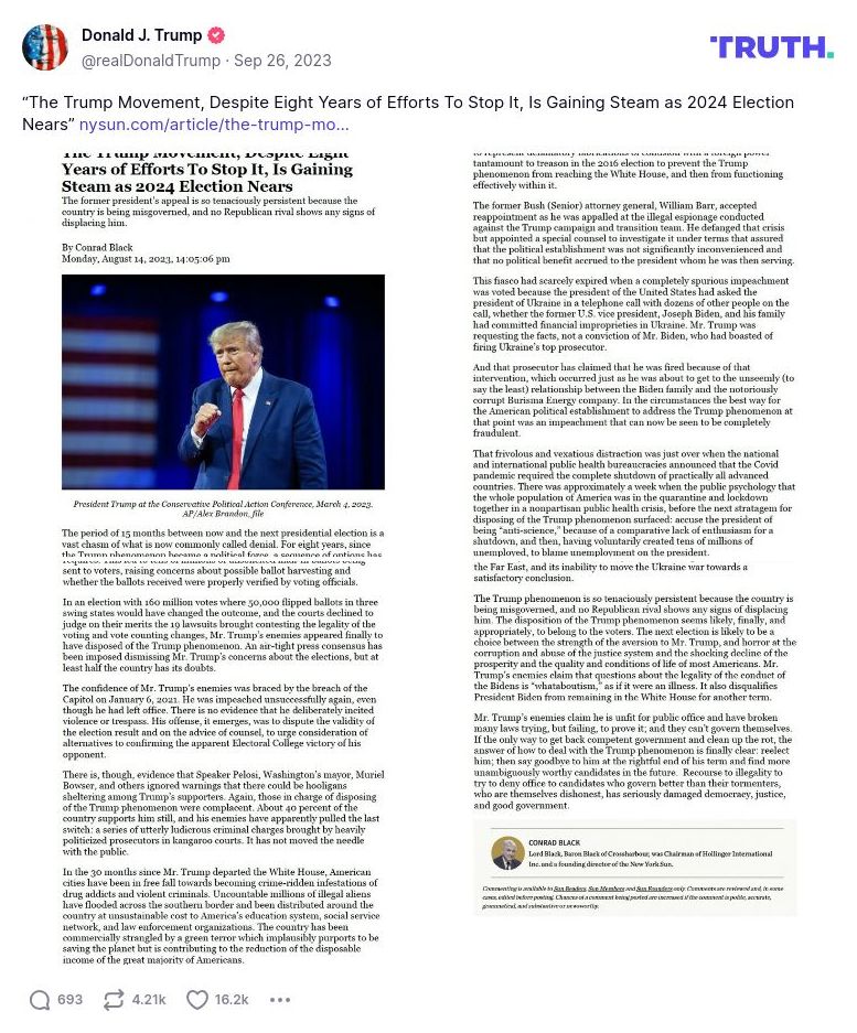 Post image from Donald Trump