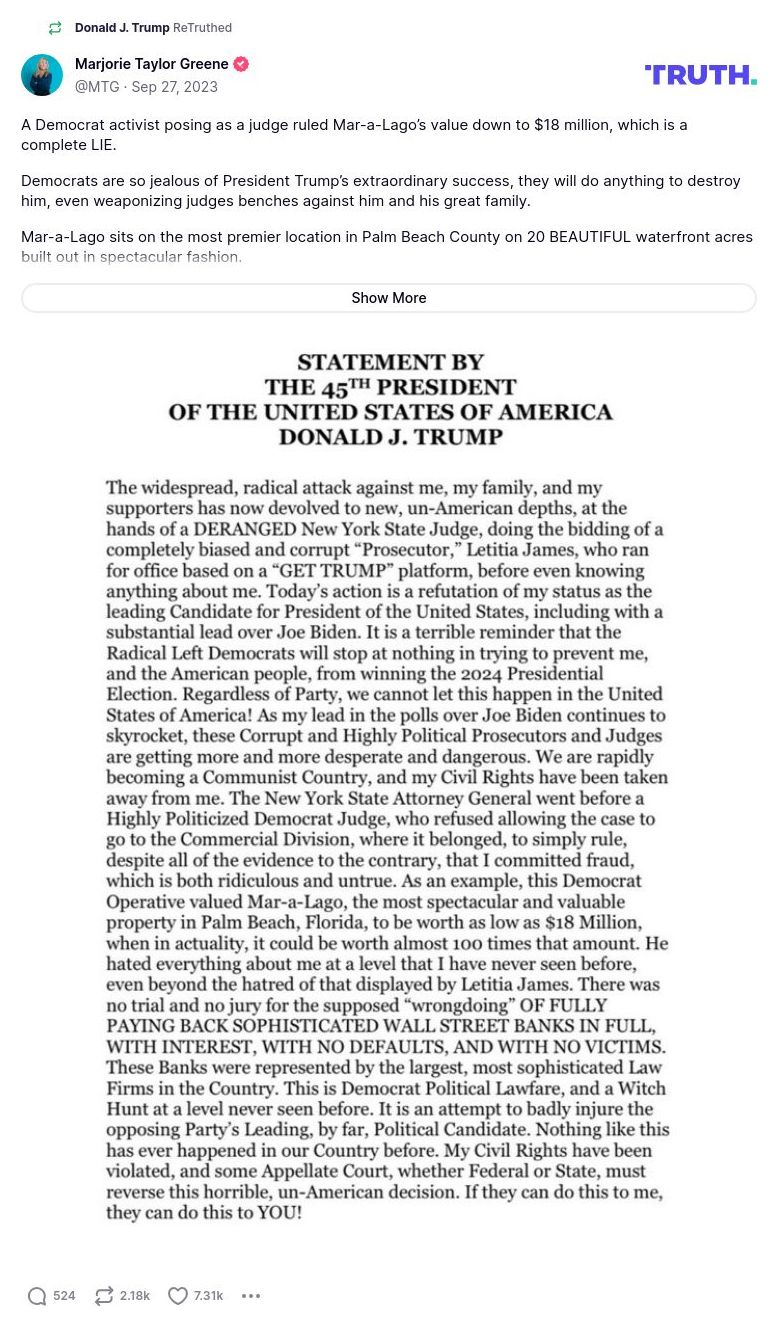 Post image from Donald Trump