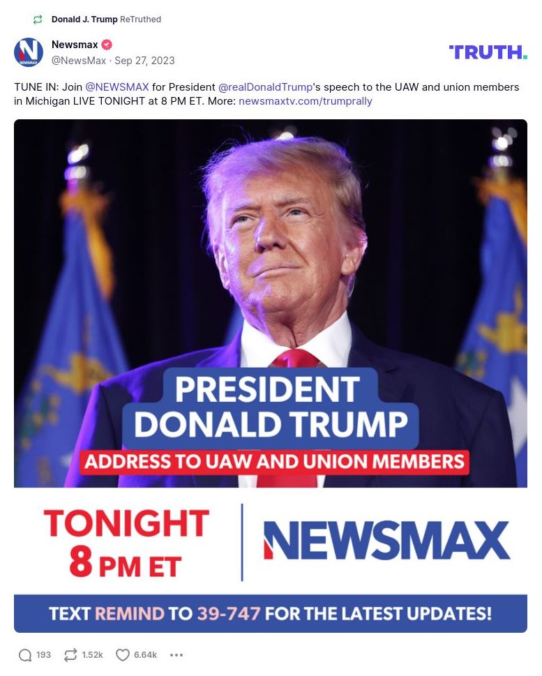 Post image from Donald Trump