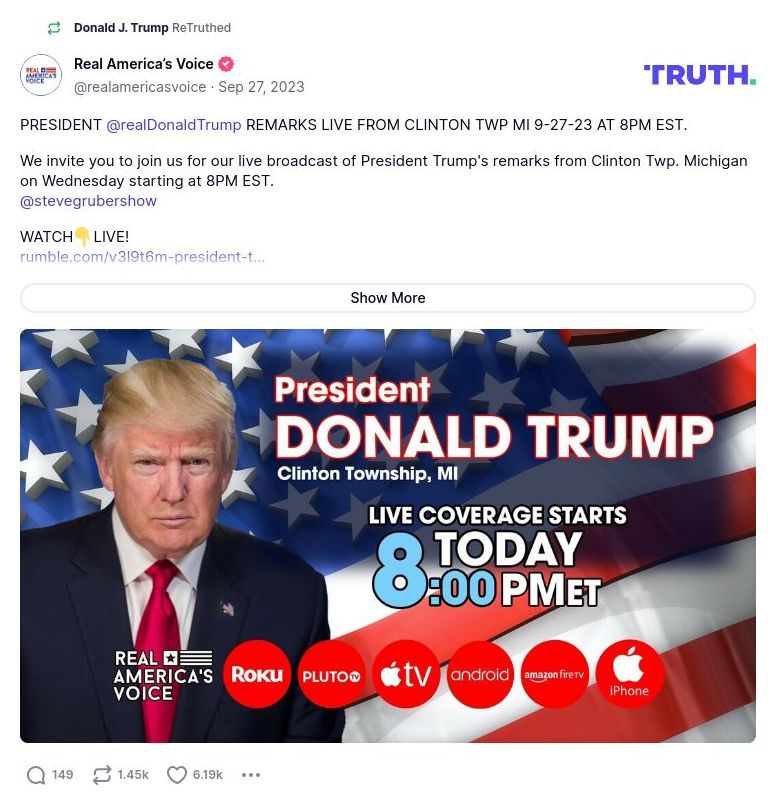 Post image from Donald Trump