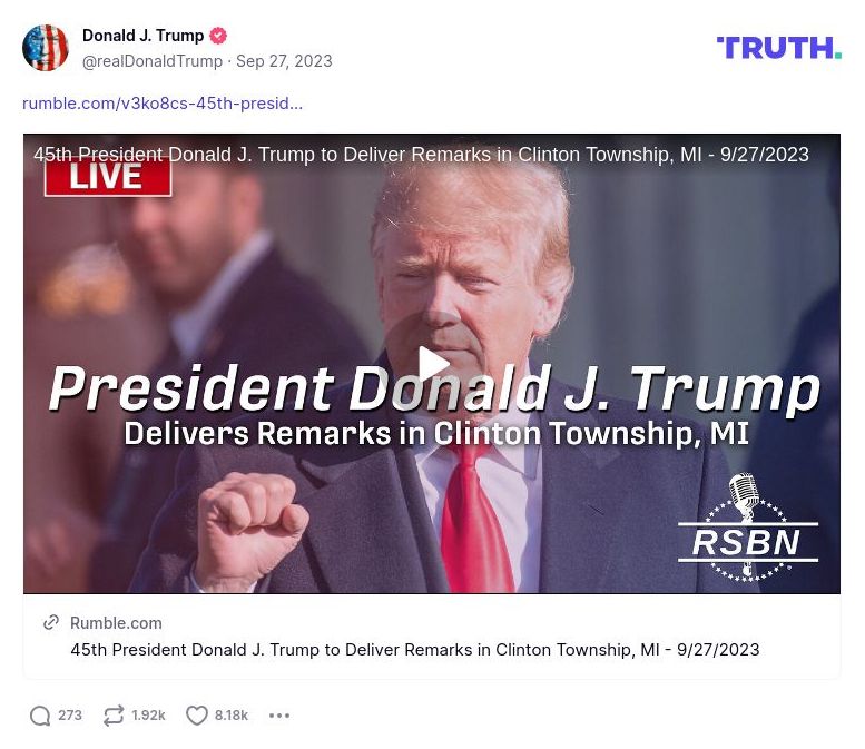 Post image from Donald Trump