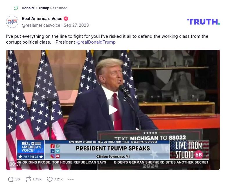 Post image from Donald Trump