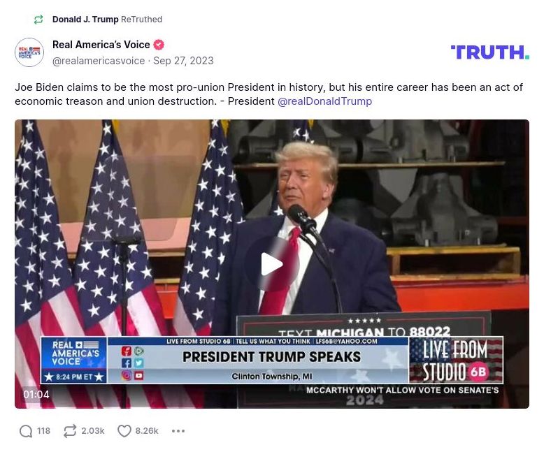 Post image from Donald Trump