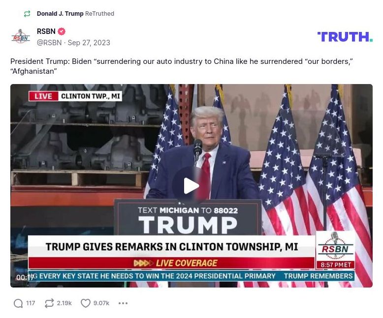 Post preview from Donald Trump