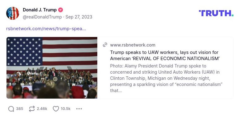 Post image from Donald Trump