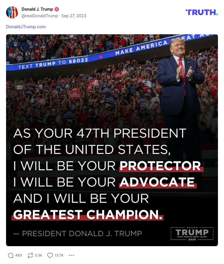 Post image from Donald Trump