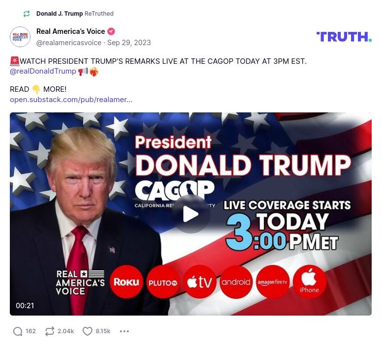 Post image from Donald Trump