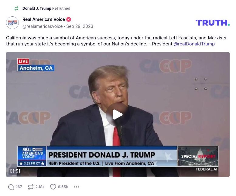 Post image from Donald Trump