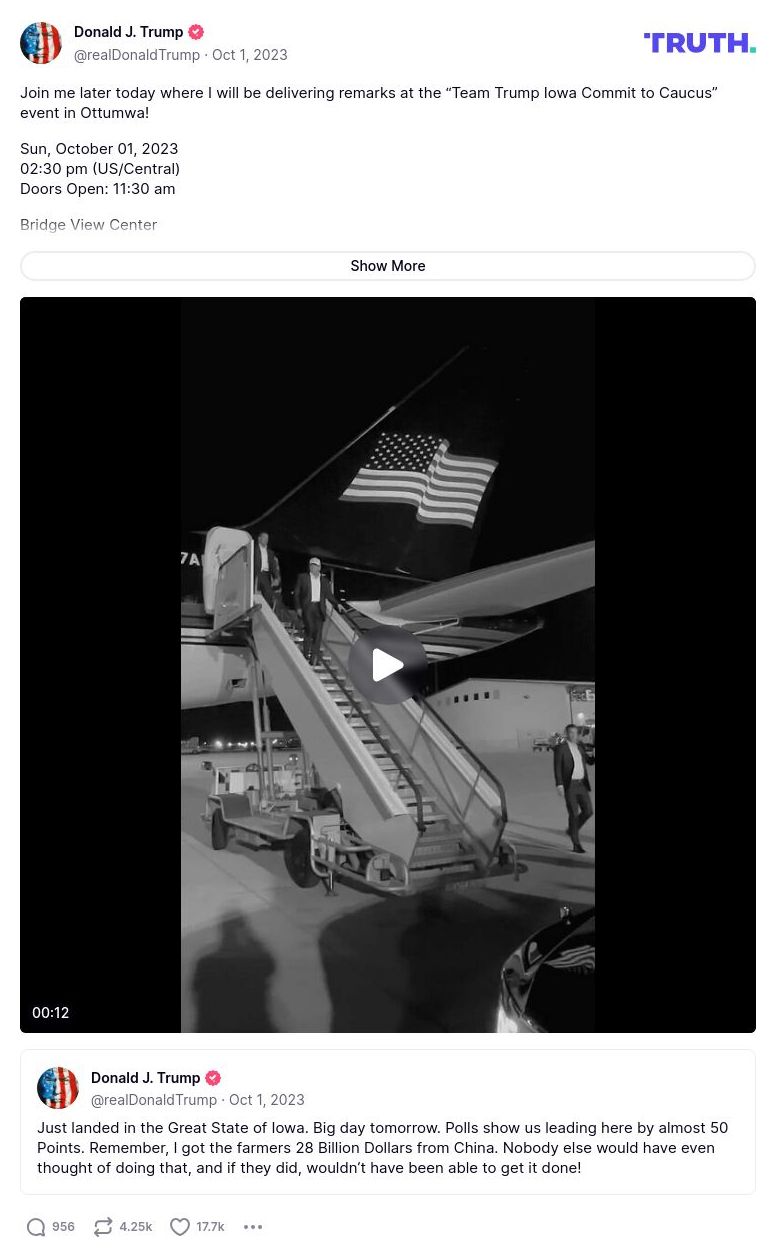 Post image from Donald Trump