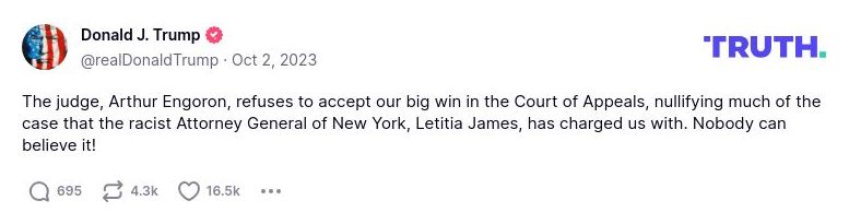 Post image from Donald Trump