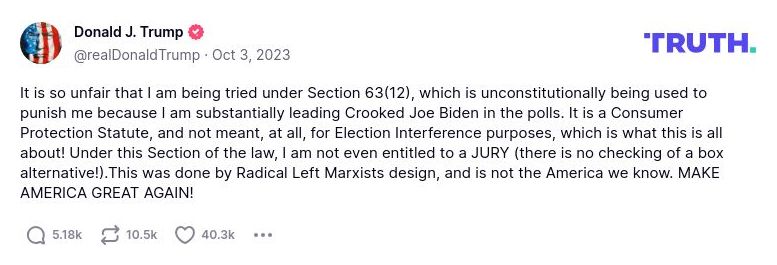 Post image from Donald Trump