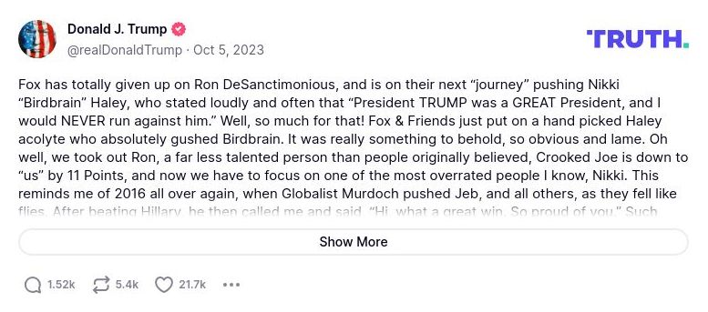 Post image from Donald Trump