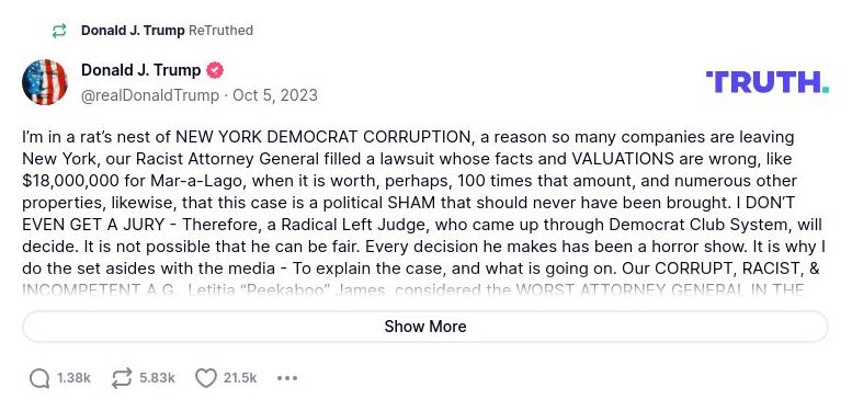 Post image from Donald Trump