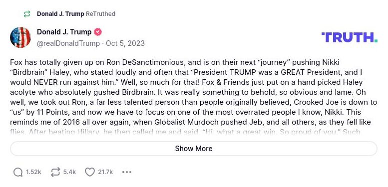 Post image from Donald Trump