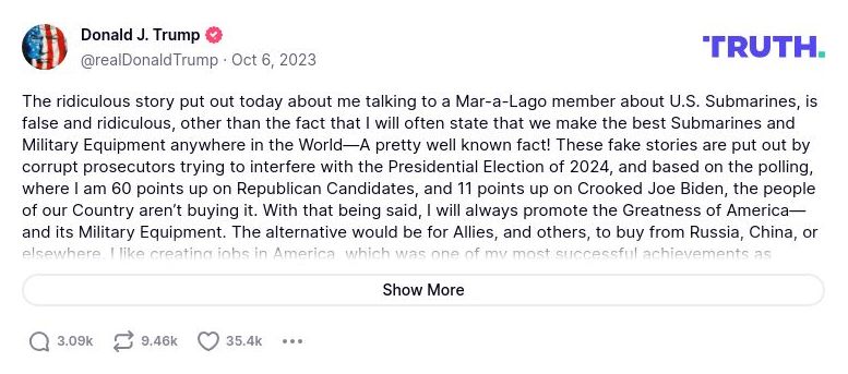 Post preview from Donald Trump