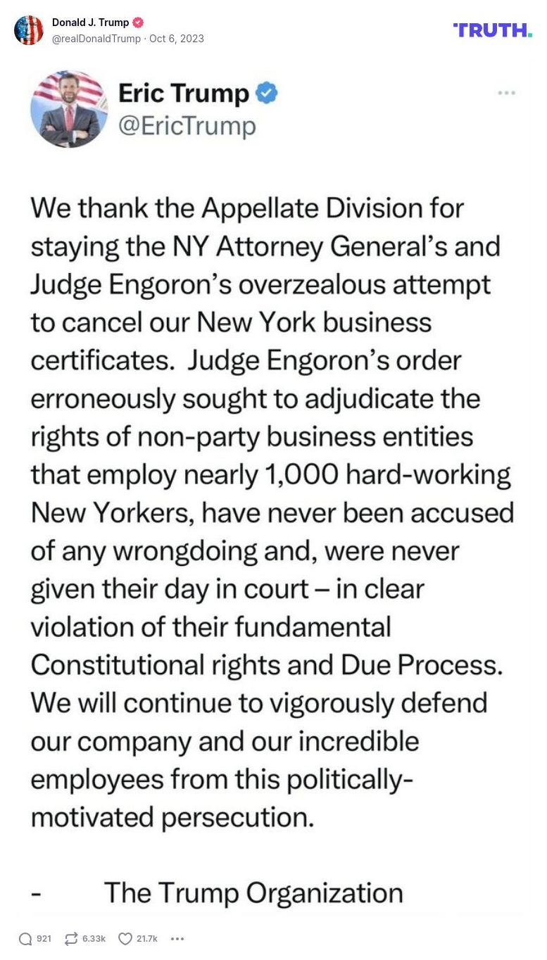 Post image from Donald Trump