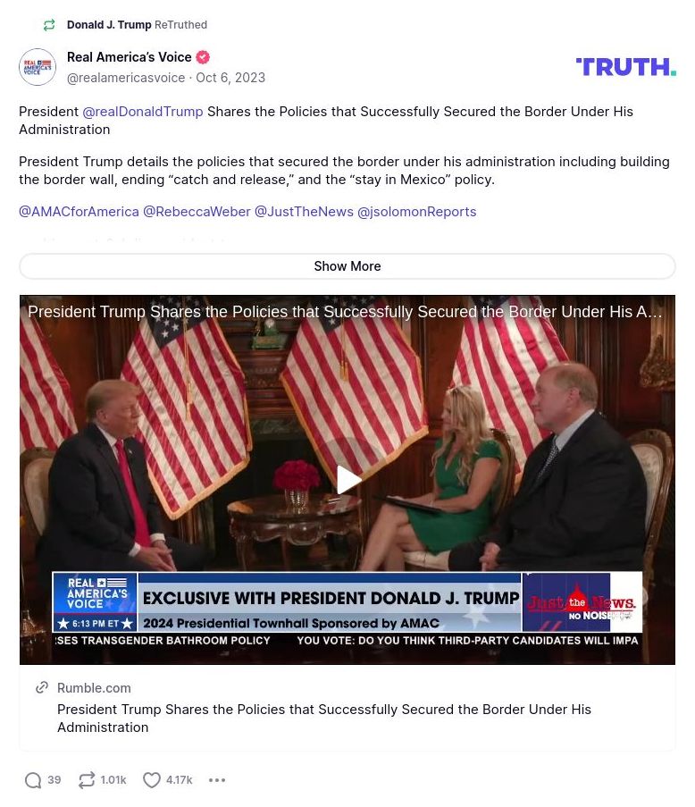 Post image from Donald Trump