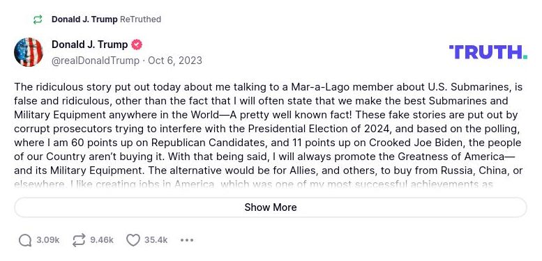 Post preview from Donald Trump