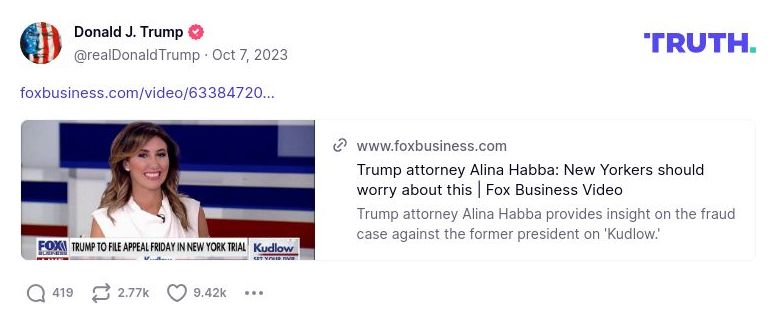 Post preview from Donald Trump