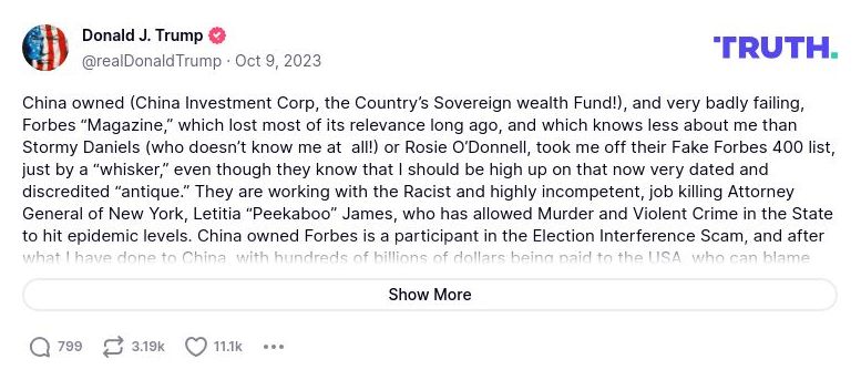 Post preview from Donald Trump