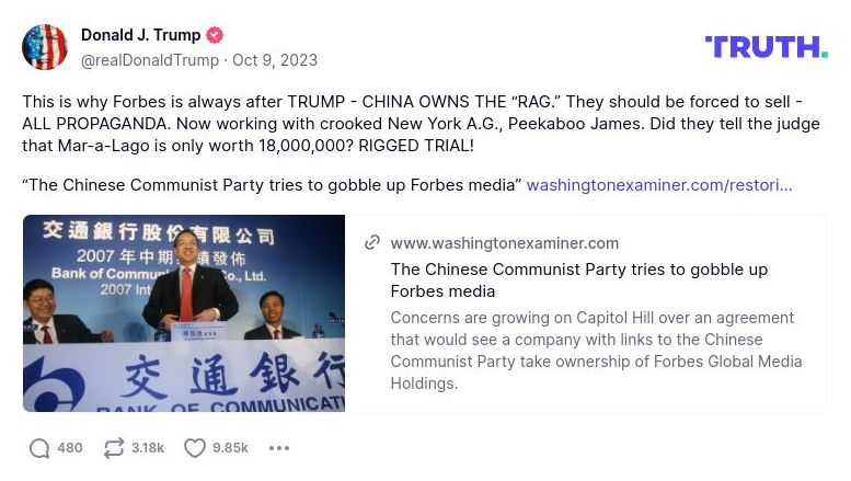 Post preview from Donald Trump