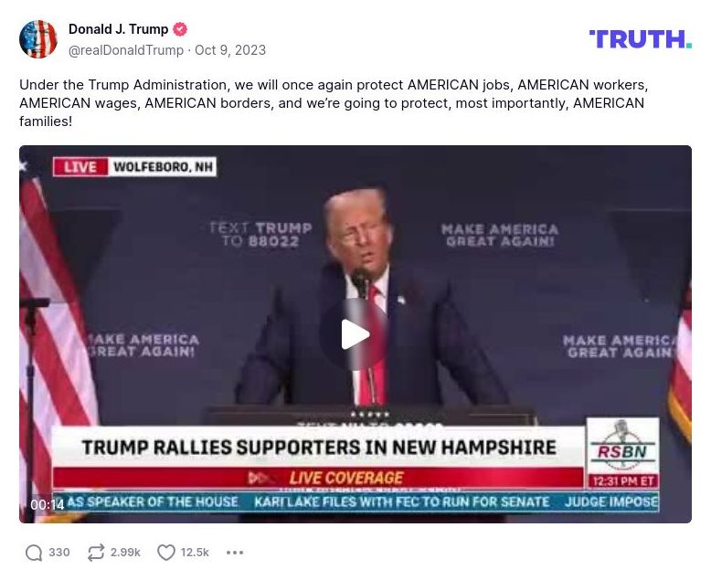 Post image from Donald Trump