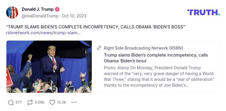 Post image from Donald Trump