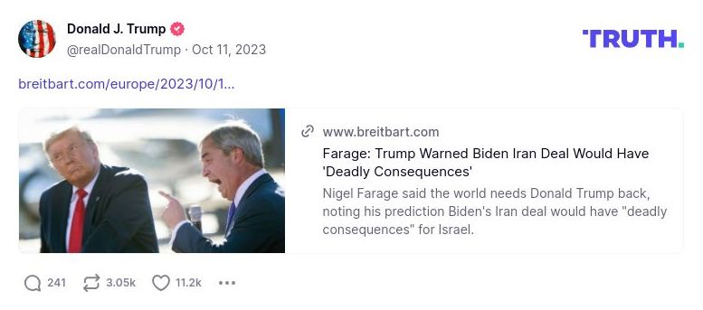 Post preview from Donald Trump