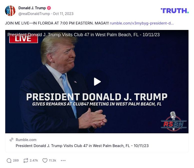 Post image from Donald Trump