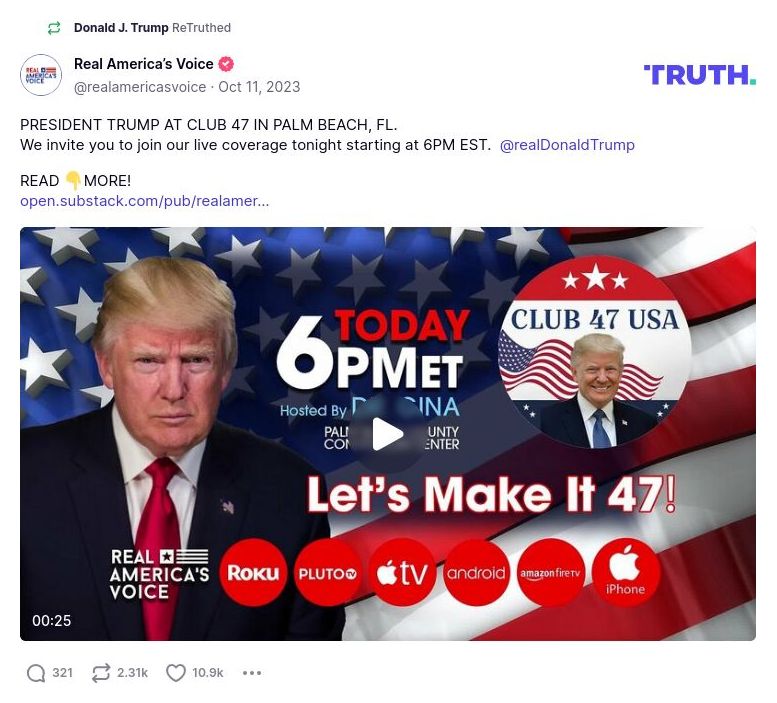 Post image from Donald Trump