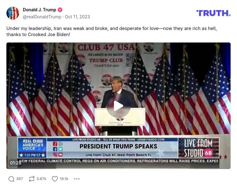 Post preview from Donald Trump