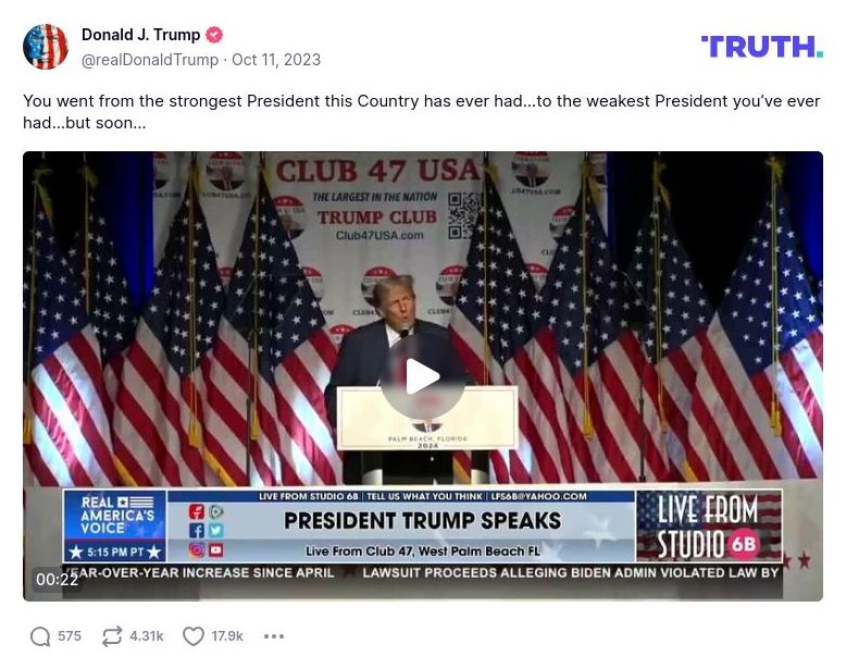 Post image from Donald Trump