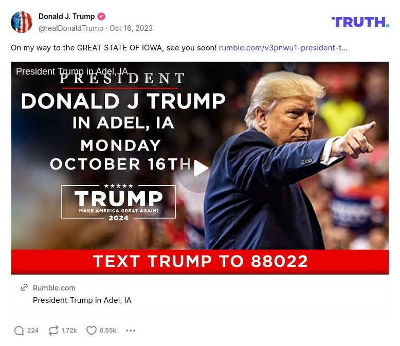 Post image from Donald Trump