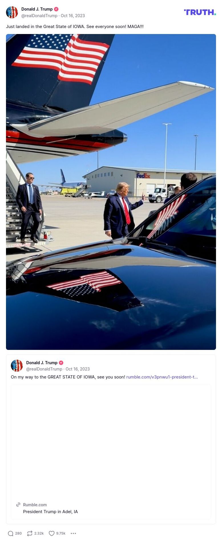 Post image from Donald Trump