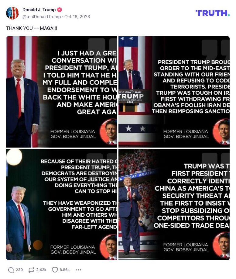 Post image from Donald Trump