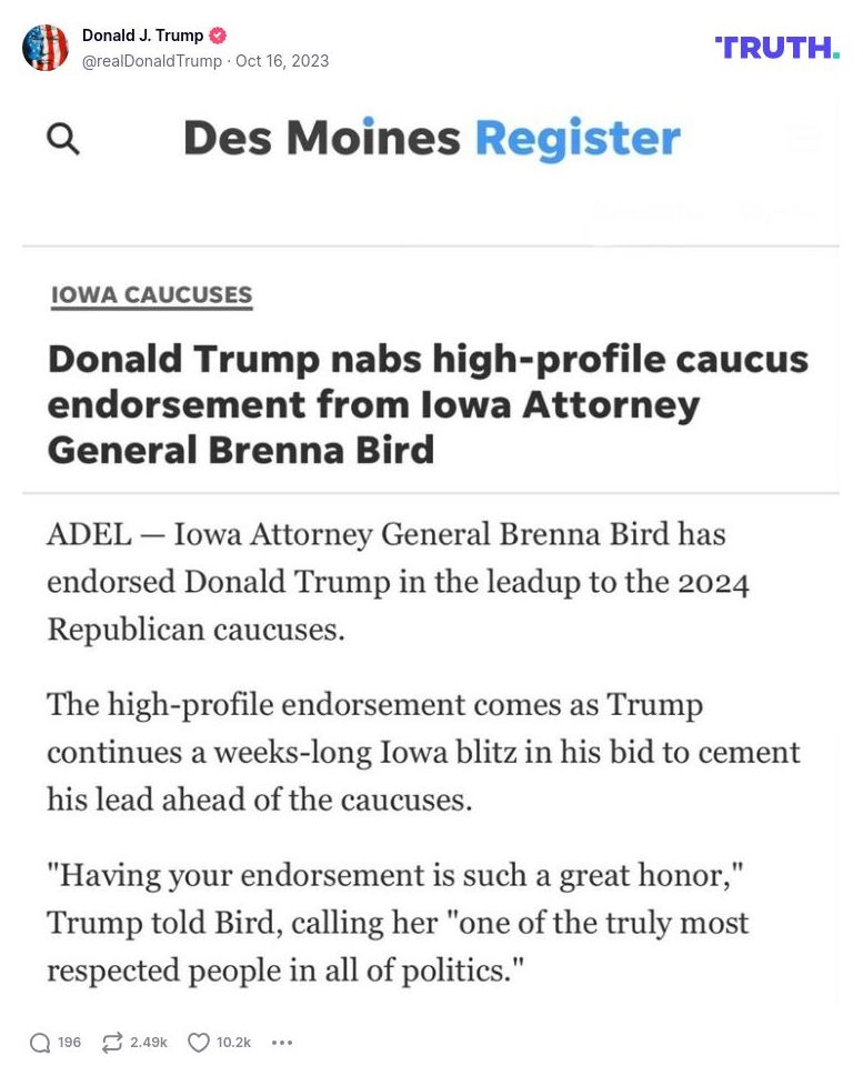 Post image from Donald Trump